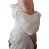 French Light Wedding Dress New Bridal Temperament Simple Door Yarn Small Short Word Shoulder-Collared White Dress HZ0517