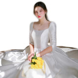 Simple Retro Dingy Wedding Dress 2026 Spring New Long-Sleeved Square Collared Densified Noodles Go Out Light Wedding Dress HZ0517