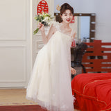 Mori Linging Slings Morning Robe Dress Super Fairy Korean Small Man Engaged Ponpong Skirt Tour Show Back White Light Wedding Dress HZ0517