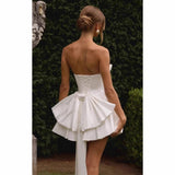 New One-Word Shoulder-To-Shoulder Evening Dress Bow Dress Short Ball Birthday Dress HZ0517