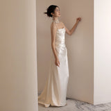 French-Style Linden Light Wedding Dress Bride Simple White Tectory Bosom Line Welcome Yarn Banquet Fishtail Dress Dress HZ0517