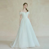 One-Word Shoulder Light Wedding Dress 2026 Spring New Korean Fashion Travel Wedding Dress HZ0517