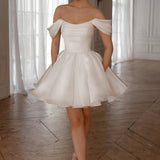 White One-Word Shoulder Evening Dress New French Unkempt Dress Short Dress Birthday Party Dress High Sense HZ0517