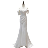 One-Word Shoulder Light Wedding Dress Bride Simple Body-Repaired Fishtail Temperament Welcome To Go Out Yarn French Super Fairy Dress HZ0517
