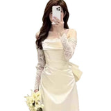 French-Style Fasley-Faced Shoulder-To-Shoulder Lace Long-Sleeved Dress High-Grade Sense Of Niche Temperament Simple Evening Dress HZ0517