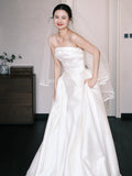 French Denance Braping Light Wedding Dress Bride Simple High-End Sensense Tie White Small Tail Welcome Dress HZ0517