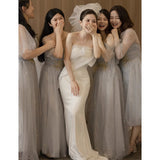 Smeared Light Wedding Dress Temperament Thin Senior Sense Bride Wedding Engagement Go Out Yarn Fish Tail Waist-Senidding Evening Dress HZ0517