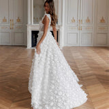 White Three-Dimensional Flower With Ball Dress 2026 New Elegant High Open Sexy Sleeveless Light Wedding Dress HZ0517