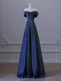 One-Word Shoulder Blue Evening Dress High-End Light Luxury Small Girl Host Birthday Adult Gift Student Graduation Performance Suit HZ0517