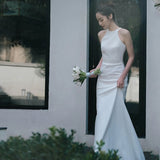 Hanging Neck Light Wedding Bride Out Yarn White Den?Ry Simple Fishtail Dress Skirt Tail Pat Welcome Light Yarn HZ0517