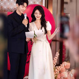 White Evening Dress Birthday Dress High-Level Card Engagement Dress Female Host Go Out Light Wedding Dress HZ0517