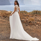 Wedding Dress Elegant Chiffon Beach Dress Lace Short-Sleeved A-Word Dress HZ0517