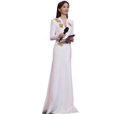 White Banquet Evening Dress 2026 New Temperament Elegant Luxury Small Performance Dress Host Dress HZ0517