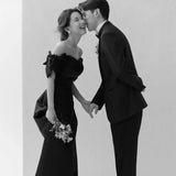 New Theme Evening Dress Vintage Vertiny Photo Black Wedding Couple Photo French Hepburn Style Dress HZ0517