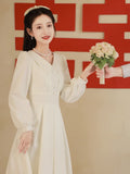 White Evening Dress Woman Certificate Small White Dress French Light Luxury Small Engagement Dress Long-Sleeved Doll Necktrograde HZ0517