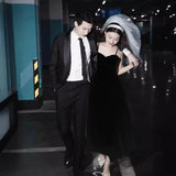 Black Suspension Light Wedding Bride Wedding Wedding Dress Certificate Registration Daily Small Dress HZ0517