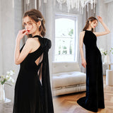 Black Velvet Hanging Neck Dress 2026 New Spring Birthday Dinner Piano Performance Suit Host HZ0517