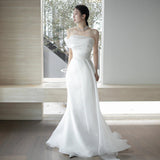 French One-Word Shoulder Light Wedding Dress Bride Super Xiansen Tie Door Yarn Simple Temperament White Dress Fishtail Welcome Yarn HZ0517