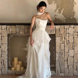 French Bra-Tendered And Light Wedding Dress Bride Morning Dress Female Travel Shot Sen Series Super Fairy White Evening Dress Wedding Welcome Go Out Yarn HZ0517