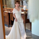 French Retro Court Style Light Wedding Dress 2026 Spring New Fashion Simple Bride Lace Welcome Yarn HZ0517
