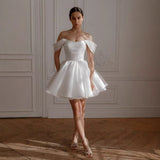 White One-Word Shoulder Evening Dress New French Unkempt Dress Short Dress Birthday Party Dress High Sense HZ0517