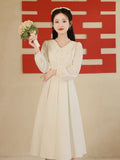 White Evening Dress Woman Certificate Small White Dress French Light Luxury Small Engagement Dress Long-Sleeved Doll Necktrograde HZ0517