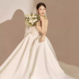 French Light Wedding Dress Bride Simple Boobs Go Out Of The Yarn Series Super Fairy Stipend Dress Welcome Yarn Small HZ0517