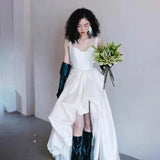 Suspension Short Skirt Wedding Dress Simple Sweet Sen Brigade Light Wedding Dress Engagement Photo Card Small White Dress HZ0517