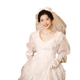French Bride Light Wedding Dress White Lace In The Escape Princess Ponpable Skirt Retro Style Welcome Out Of The Light Wedding Dress HZ0517