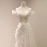 French Light Wedding Dress 2026 New Bridal Super Fairy Temperament Shoulder To Go Out Of The Yarn Fishtail Welcome Dress Dress HZ0517