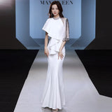 White Annual High-End Evening Dress Famous Banquet Temperament Small Small High-End Fish Tail Autumn And Winter Host Dress HZ0517