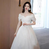 French Light Wedding Bride 2026 New Word Shoulder-Singing Noodles Main Yarn Large Code Simple Out Of The Yarn Welcome Yarn Travel Shot HZ0517