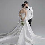 Korean Version Of The Linden Face Light Wedding Dress 2026 New Bridal Simple Atmospheric Yarn Welcome Photography Tail Dress HZ0517