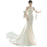 Simplicity Small Tail Light Wedding Dress Super Fairy Butterfly Bow Bride Body To Greet The Face Of The Face Of The Shoulder Fishtail Dress Skirt HZ0517