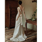 French Retro Light Wedding Dress 2026 Spring New White Thin Simple Travel Welcome Korean Feeling Fishtail Dress HZ0517
