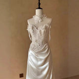 French Light Wedding Bridal Fishtail Fascilled Yarn High-End Light Lace Densate Evening Dress HZ0517