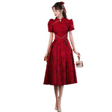 Cheongsam Improved Toasting Bridal Wine Red Engagement Wedding Chinese Style Small Style Banquet Dress HZ0517