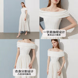 White One-Liner Dress Dress 2026 Winter New Birthday Party Party Party Party Dress Small White Dress HZ0517