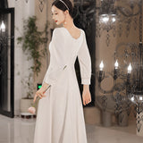 White Dress Engagement Host Birthday Certificate Small White Dress Dinner Party Can Usually Wear Long-Sleeved Evening Dress Women HZ0517