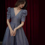 Starry Night Dress Dress Female Blue V Collar Light Luxury Niche High-End High-Grade Toasting Wedding Banquet Autumn HZ0517