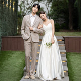 Spring Popular Korean Sling Ribbon With A Simple Pearl Travel Outdoor Photography Engagement Evening Dress Wedding Dress HZ0517