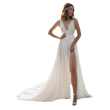2026 Spring New White Annual Conference Deep V Sexy Long Host Evening Dress HZ0517