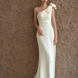 Dress Single Shoulder White Denswear Tug-Tail Bride Wedding Fishtail Car Show Dress Woman HZ0517