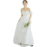 Travel Shot Light Wedding Dress Turf Wedding Sweet Lace Dress Engagement Dress Sen Simple Go Out White Yarn HZ0517