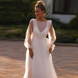 Simple Sentite Light Wedding 2026 New Long-Sleeved French Bride Slimming Back Long Sleeve Dress HZ0517