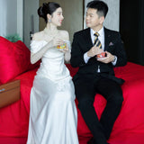 French Simple Linden Light Wedding Dress Sen Genus Yarn Bride High-End Shoulder Dress Dress HZ0517