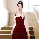 French Toast Dress Bride Red Engagement Evening Dress Velvet Back Door Small Dress Spring Summer Long Sleeve HZ0517