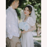 French Light Wedding Certificate Registration Small White Dress Densified Simple Exterior Travel Lawn Wedding Engagement Dress Girl HZ0517