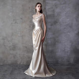 French One-Shoulder Evening Dress Woman 2026 New Senior Sense Bride Engagement Toasting Small Tail Host Dress HZ0517