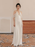 Korean Light Wedding Dress Champagne Morning Robe Dress 2026 Summer New Bridal Trip Hanging Neck Sling Wedding Dress HZ0517